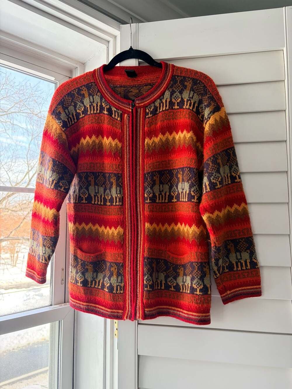 Vintage Artesania Los Andes 100% Alpaca Wool Full-Zip Peruvian Cardigan
